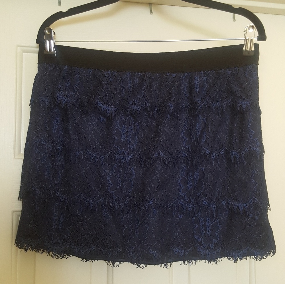 BR Factory Blue Lace Layered Mini Skirt